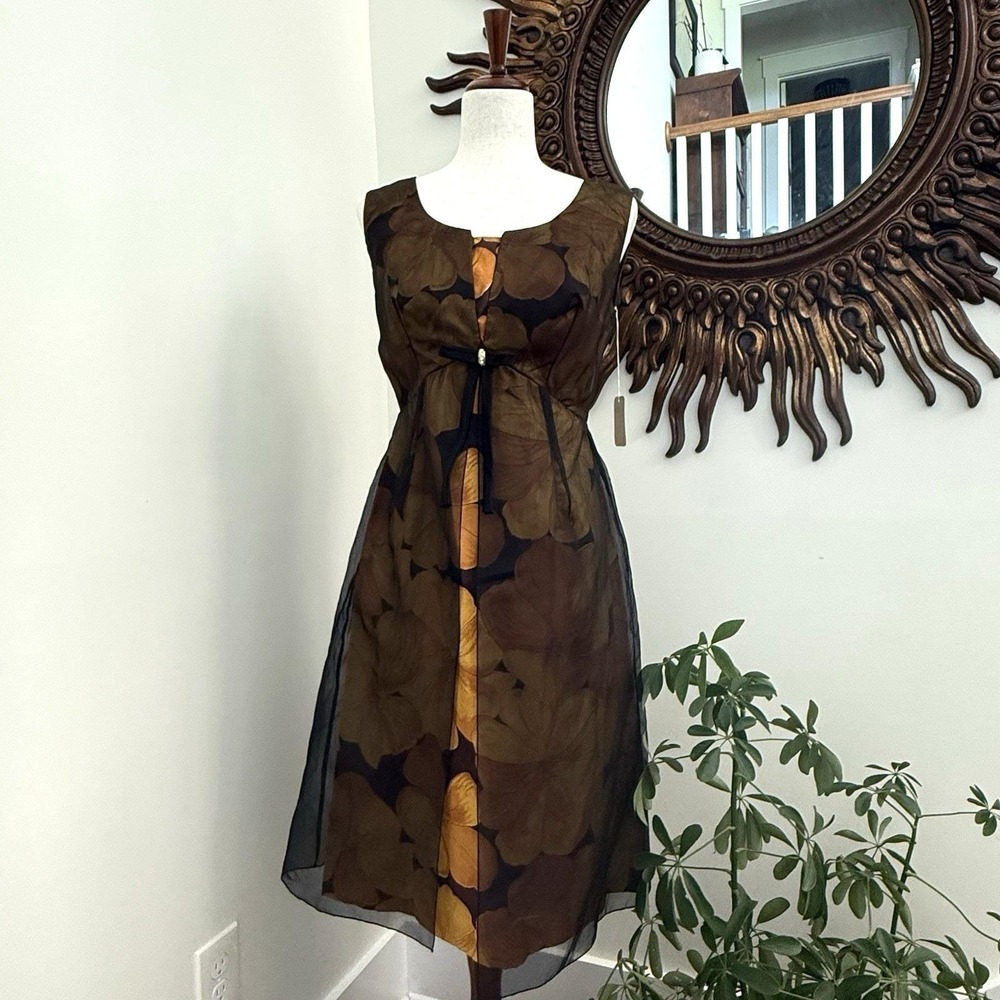 Vintage 90s Women's Small Custom Floral Organza Overlay Cocktail Dress NWT